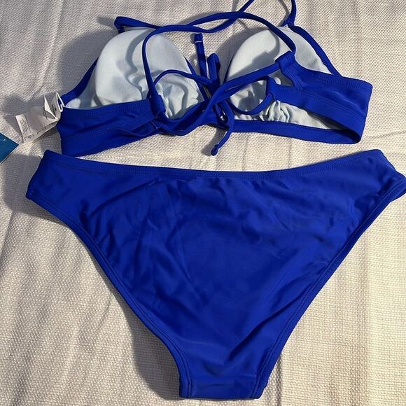 CUPSHE Bikini Bundle V Neck Crisscross Back Self Tie Straw Hat Bundle Size M - Picture 2 of 8